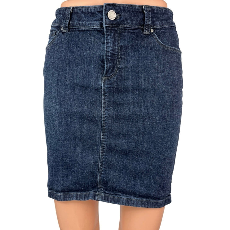 Ann Taylor Blue Dark Wash Straight Pencil Mini Casual Denim Jeans Skirt Size 4