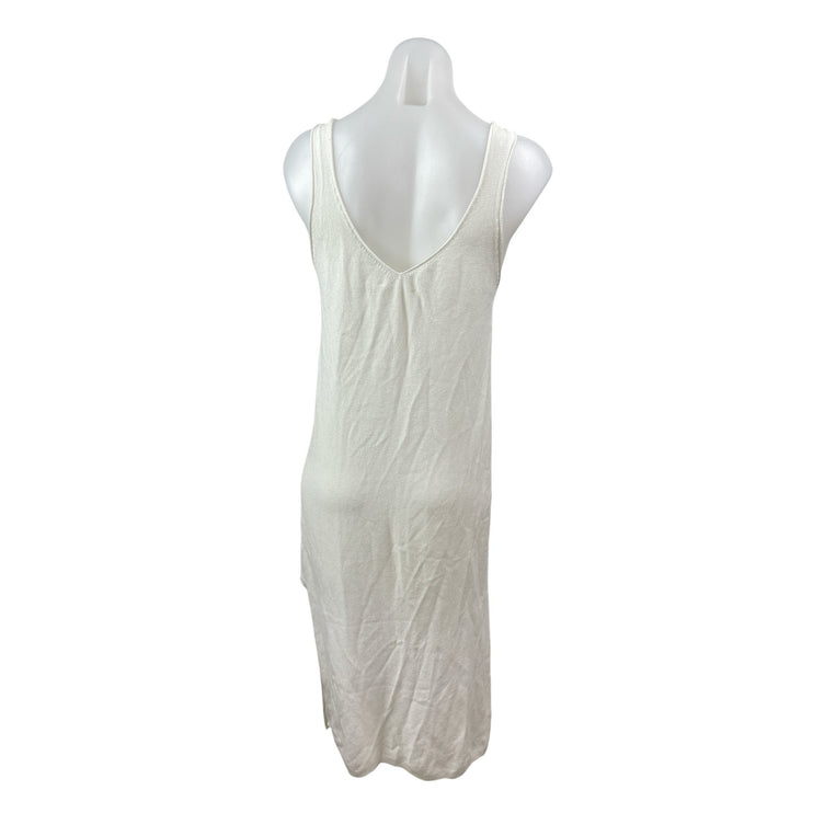 Knititude Women's White Knit Sleeveless Deep V Neck Slit Tank Midi Dress Size M