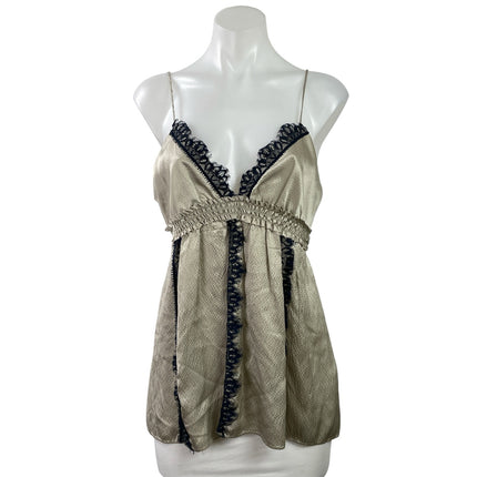Poleci Womens Gold Sleeveless Silky Satin Lace Cami Camisole Tank Top Size 10