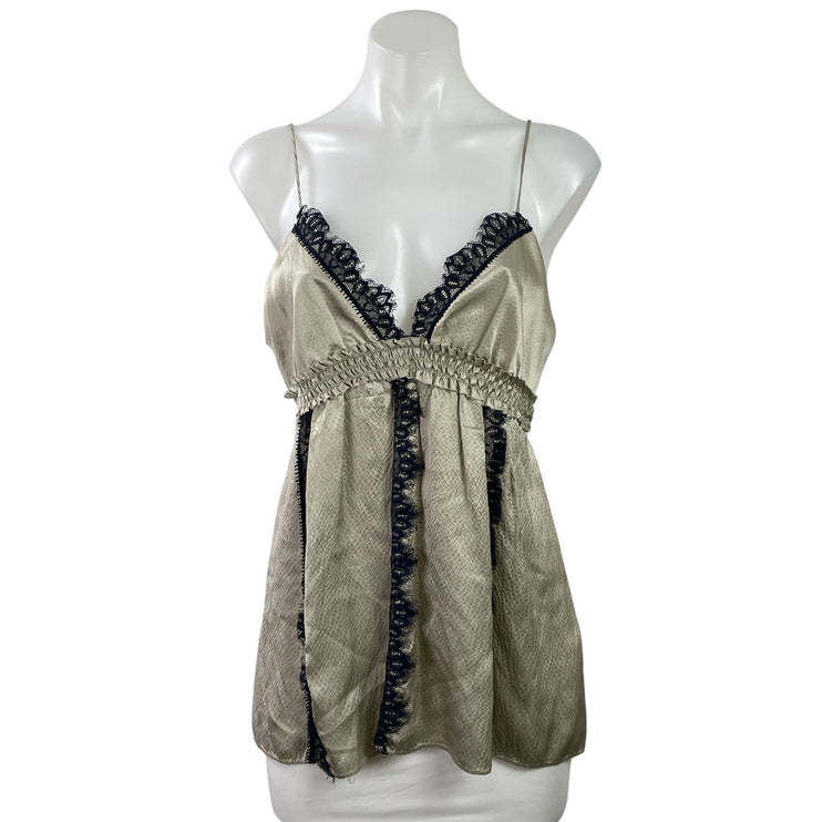 Poleci Womens Gold Sleeveless Silky Satin Lace Cami Camisole Tank Top Size 10