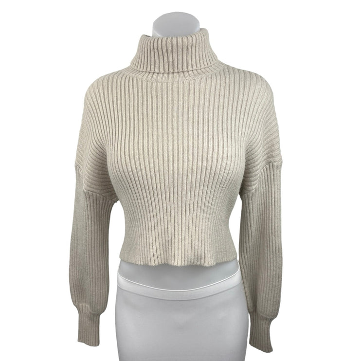 Shein Cream Pullover Long Sleeve Turtle Neck Tight Knit Cropped Sweater Top Sz 4