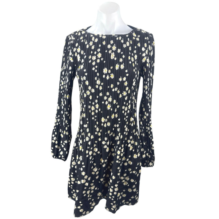 Maje Rockiz Women's Black Floral Pleated Plisse Long Sleeve Mini Shift Dress 2