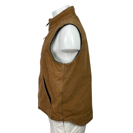 Carhartt Mens Tan Sherpa Lined Mock Neck Work Canvas Full Zip Vest Jacket Size M