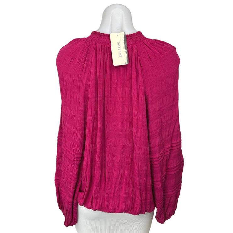 NEW Sanctuary Evereve Pink Tie Front V-Neck Long Sleeve Peasant Blouse Top Sz L