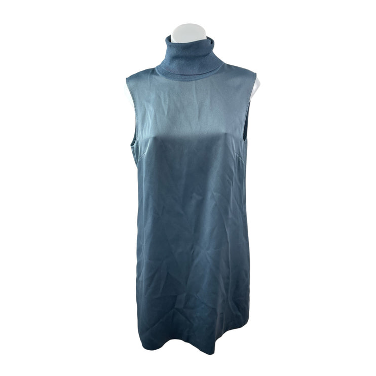 Club Monaco Jourdan Blue Silky Satin Mock Neck Sleeveless Tank Shift Dress Sz M