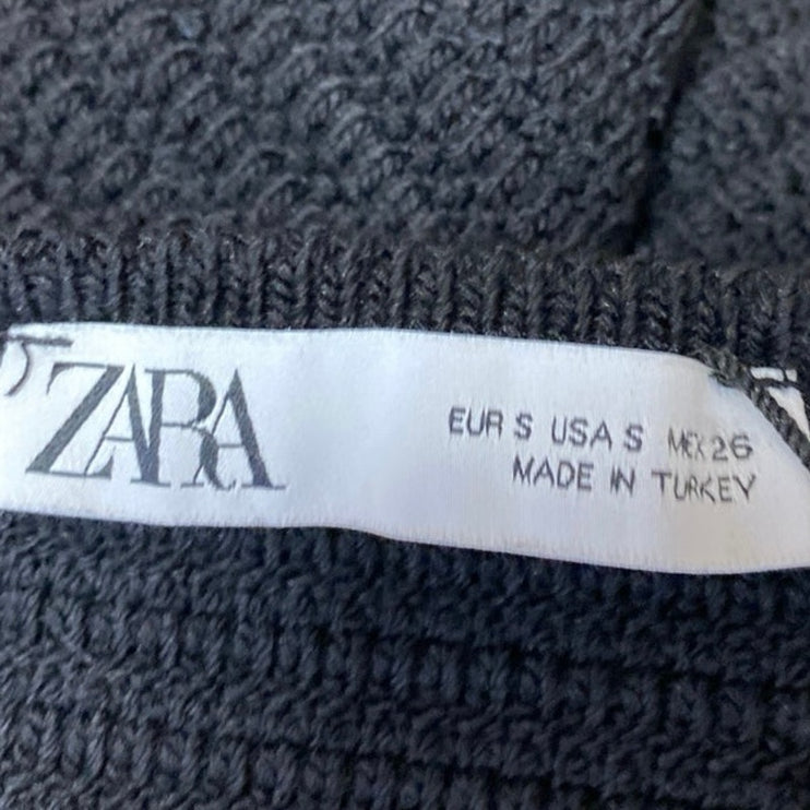 Zara Black White Off the Shoulder Puff Sleeve Bandeau Tube Knit Crop Top Size S