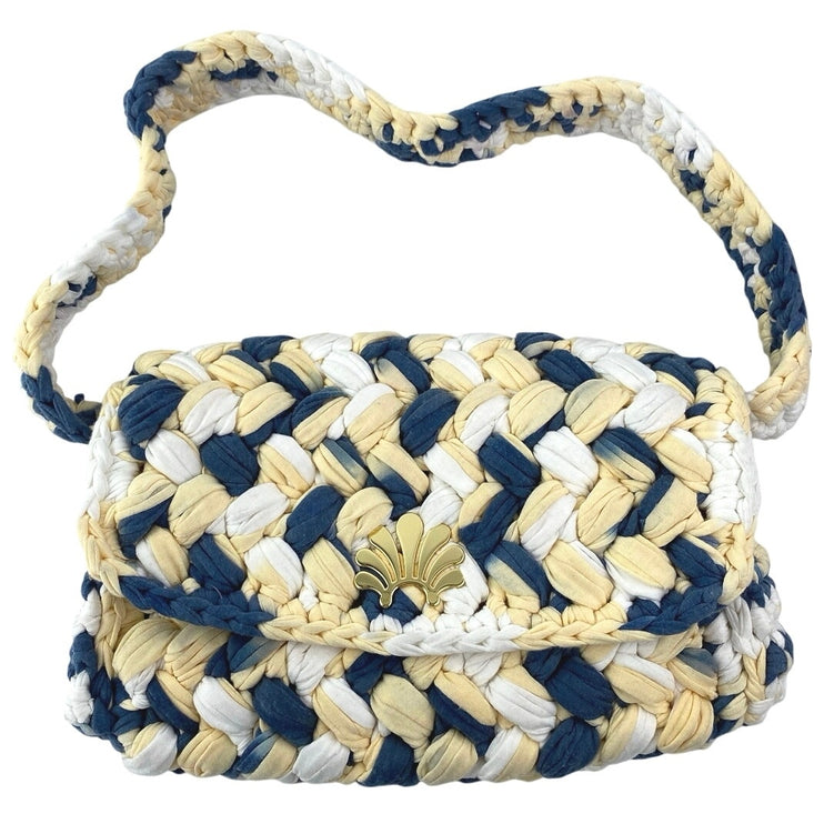 Lele Sadoughi Abalone Blue Yellow Braided Lyle Snap Shoulder Bag Handbag OS