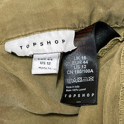 Topshop Womens Khaki Short Sleeves Relaxed Fit Tie Front Button Up Shirt Sz 12