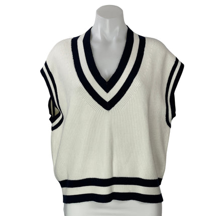NEW MNG Mango Women White Black V Neck Gilet Ribbed Knit Sweater Tank Top Size M
