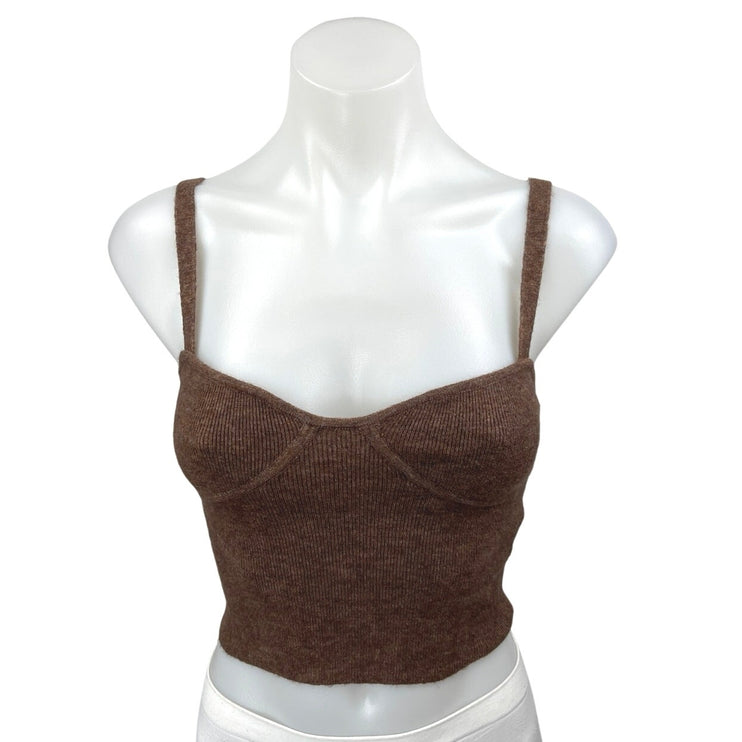 Aritzia Wilfred Brown Ribbed Knit Sleeveless Wool Cami Camisole Tank Crop Top XS