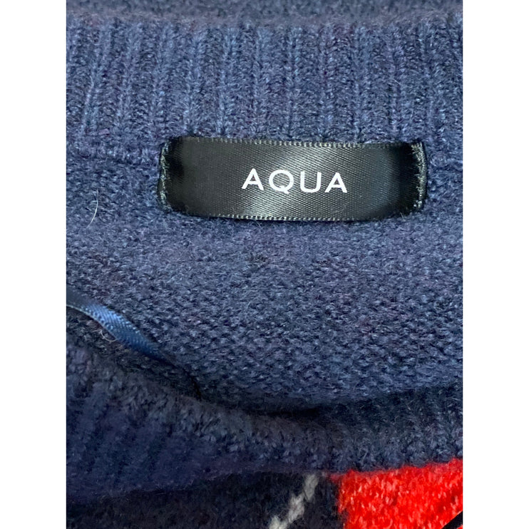 Aqua Women's Navy Blue Argyle Knit Long Sleeve Crew Neck Sweater Top Size L