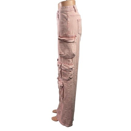 VIP Jeans Women's Pink High Rise Cargo Straight Baggy Wide Leg Denim Size 15/32