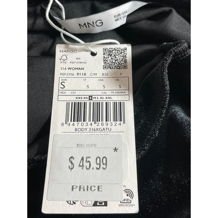 NEW MNG Mango Women Black Velvet Velour Cowl Neck Cami Tank Bodysuit Top Size S