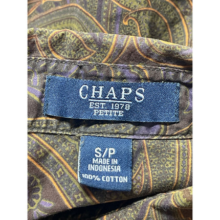 Ralph Lauren Chaps Women's Brown Paisley Long Sleeve Button Down Shirt Top Sz S