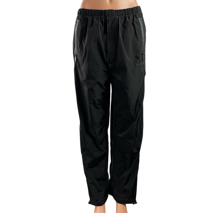 Studio Fy7 Womens Black Elastic High Waist Windbreaker Activewear Jogger Pants S