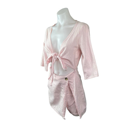 Urban Outfitters Linen Molly Surplice Front Slit Wrap Skort Jumpsuit Romper Sz 2