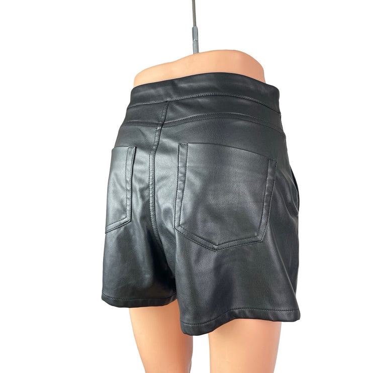 Zara Women Black Faux Leather Vegan Button Fly Mini Skirt Skort Shorts Size XS