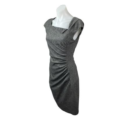 L.K. Bennett Gray Wool Cap Sleeve Square Neck Ruched Mini Sheath Dress Size 4