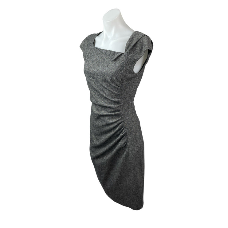 L.K. Bennett Gray Wool Cap Sleeve Square Neck Ruched Mini Sheath Dress Size 4