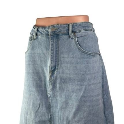 OAT Blue Light Wash High Waisted Split A Line Midi Denim Jean Skirt Size 10/30