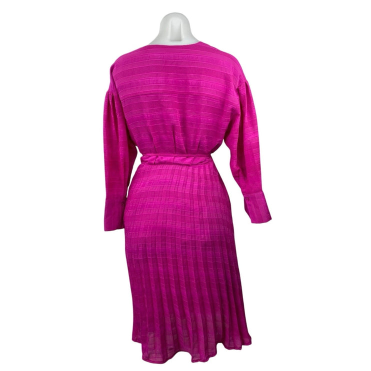 Sewlip Women's Pink Long Sleeve V Neck Pleated Tie Waist Wrap Midi Skirt Size M