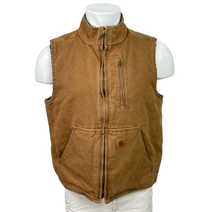 Carhartt Mens Tan Sherpa Lined Mock Neck Work Canvas Full Zip Vest Jacket Size M