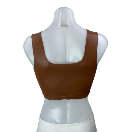 Commando Women's Brown Faux Leather Vegan Sleeveless Square Neck Crop Top Size S
