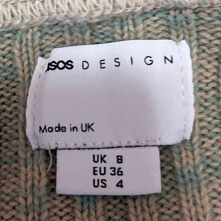 Asos Design Women's Green Rib Knit Button Down Collar Cardigan Sweater Top Sz 4