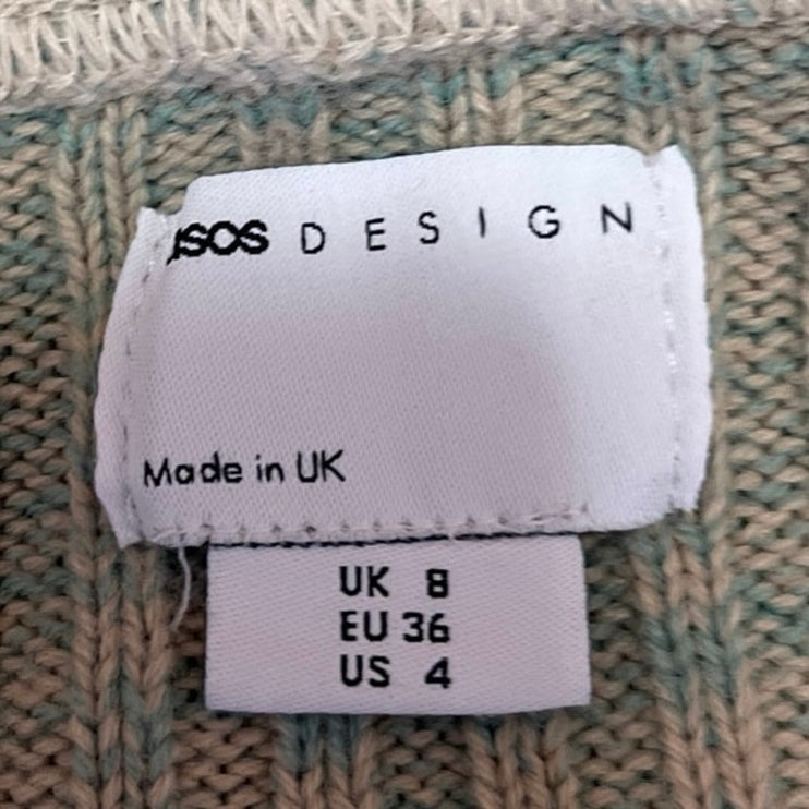 Asos Design Women's Green Rib Knit Button Down Collar Cardigan Sweater Top Sz 4