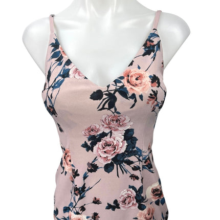 AQUA Pink Multi Floral Sleeveless Ruffle V Neck Stretch Mini Sheath Dress Sz XS