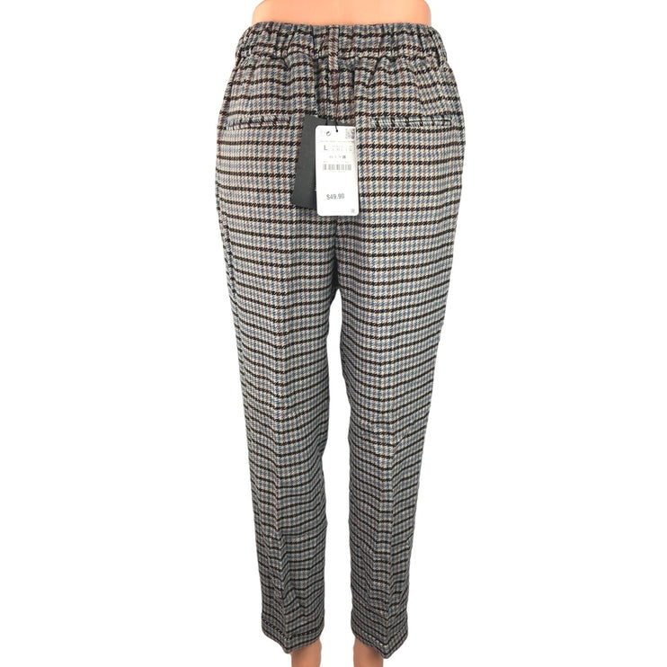 Zara Woman NWT Gray Tweed Houndstooth High Rise Pleated Straight Dress Pants L