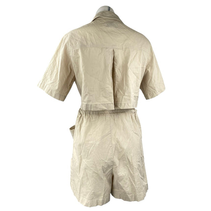 Urban Revivo Beige Short Sleeve Utility Button Up Shirt Romper Shorts Size 6