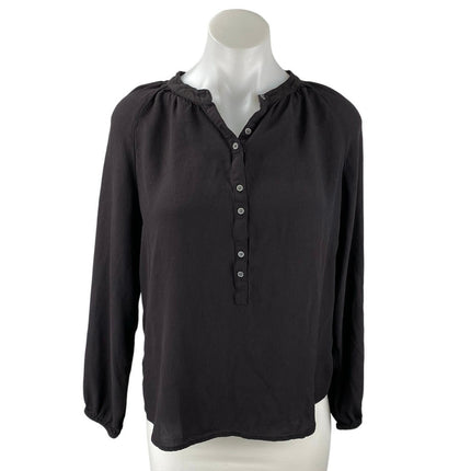 J.Crew Women's Black Shirred V-Neck Button Front Long Sleeve Blouse Top Size XS