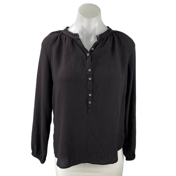 J.Crew Women's Black Shirred V-Neck Button Front Long Sleeve Blouse Top Size XS