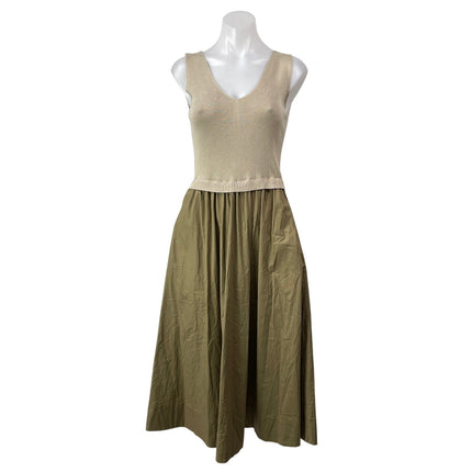 Taylor Beige Taupe Sleeveless Two Tone Ribbed Knit Drop Waist Maxi Dress Size XS