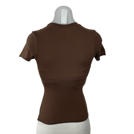 SKIMS Fits Everybody Women's Brown Short Sleeve Bodycon Baby Tee T-Shirt Top XS