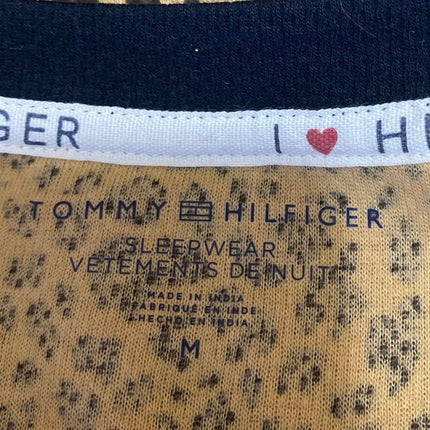 Tommy Hilfiger Beige Black Leopard Henley Thermal Sleepwear Pajama Set Size M