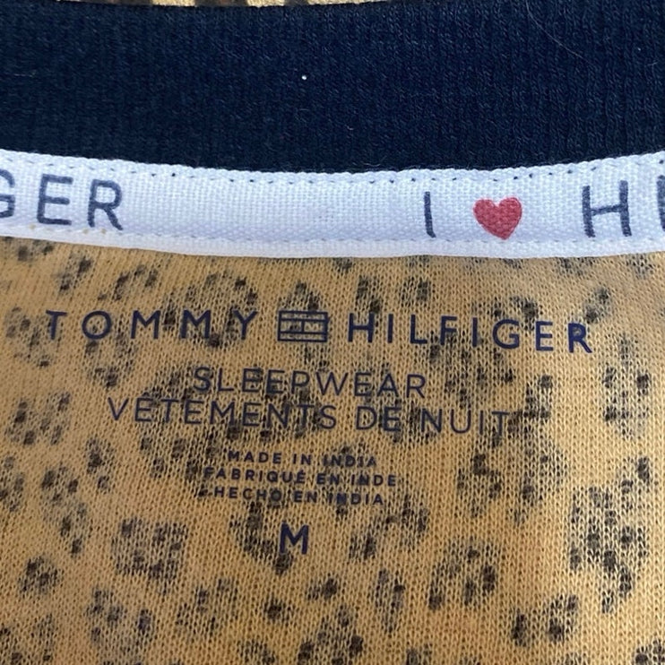 Tommy Hilfiger Beige Black Leopard Henley Thermal Sleepwear Pajama Set Size M
