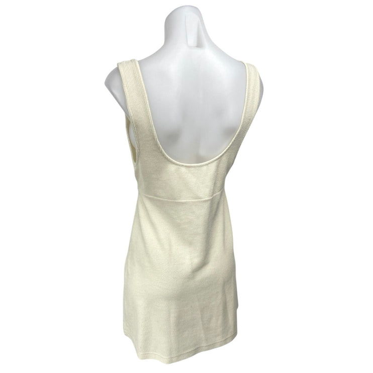 Free People Beach Olivia Cream Sleeveless Rib Knit Button Down Mini Tank Dress M