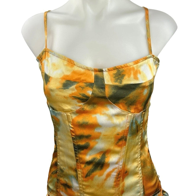 PrettyLittleThing Multicolor Abstract Print Corset Top Midi Tank Dress Set Sz 12