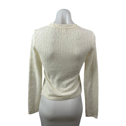 Commense Women's Cream Floral Lace Long Sleeve Crew Neck Blouse Top Size S