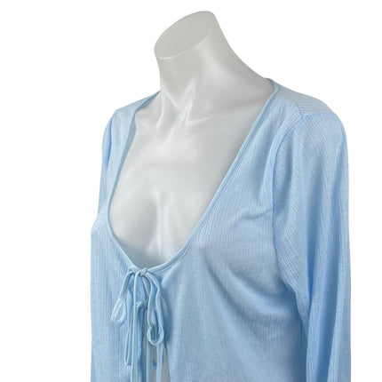 Princess Polly Barbaro Blue Long Sleeve Tie Crop Bolero Cardigan Sweater Top 0