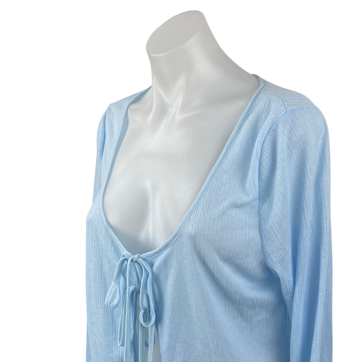 Princess Polly Barbaro Blue Long Sleeve Tie Crop Bolero Cardigan Sweater Top 0