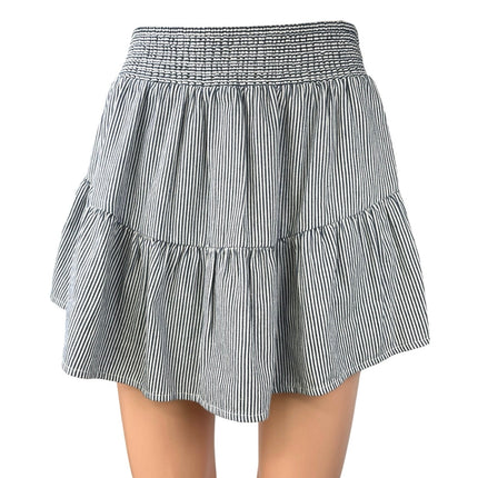 American Eagle Blue Striped Ruffle Elastic Waist Pull On Mini Skort Skirt Size S