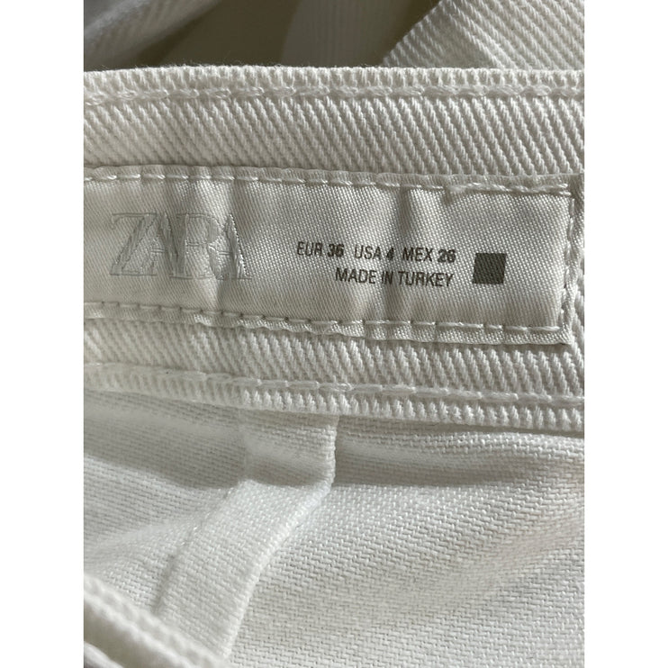 Zara Women's White High Waisted Belted Wide Leg Baggy Palazzo Denim Jeans Size 4