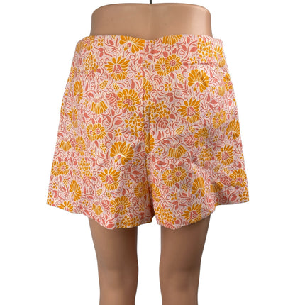 ZARA Orange Multicolor Floral Linen High Rise Mini Flare A-Line Skort Skirt Sz L