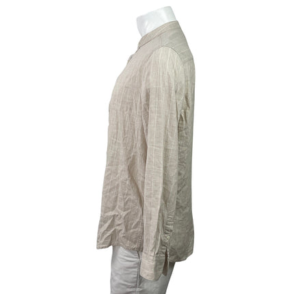 Dan John Men's Beige Linen Striped Long Sleeve Mock Neck Button Down Shirt XXL