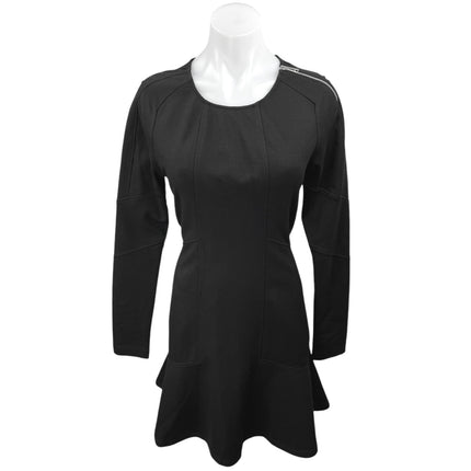 Belstaff Women's Black Long Sleeve Zip Shoulder Mini Fit & Flare Dress Size 8