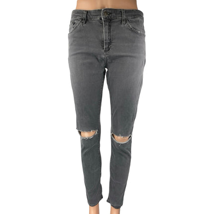 Topshop Moto Leigh Women's Black Distressed Skinny Mid Rise Denim Jeans Pants 30