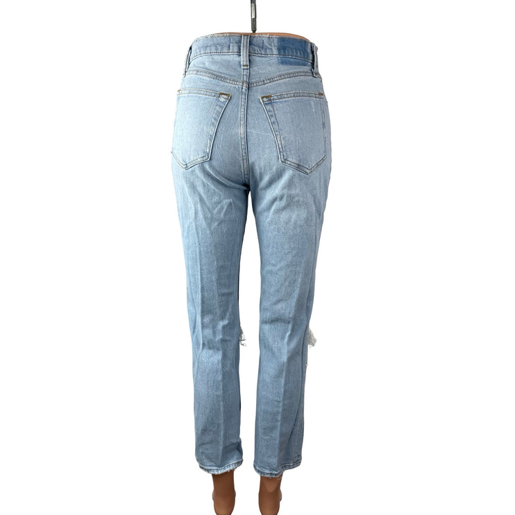 Abercrombie & Fitch Distressed Ripped High Rise Slim Straight Denim Jeans Pant 0